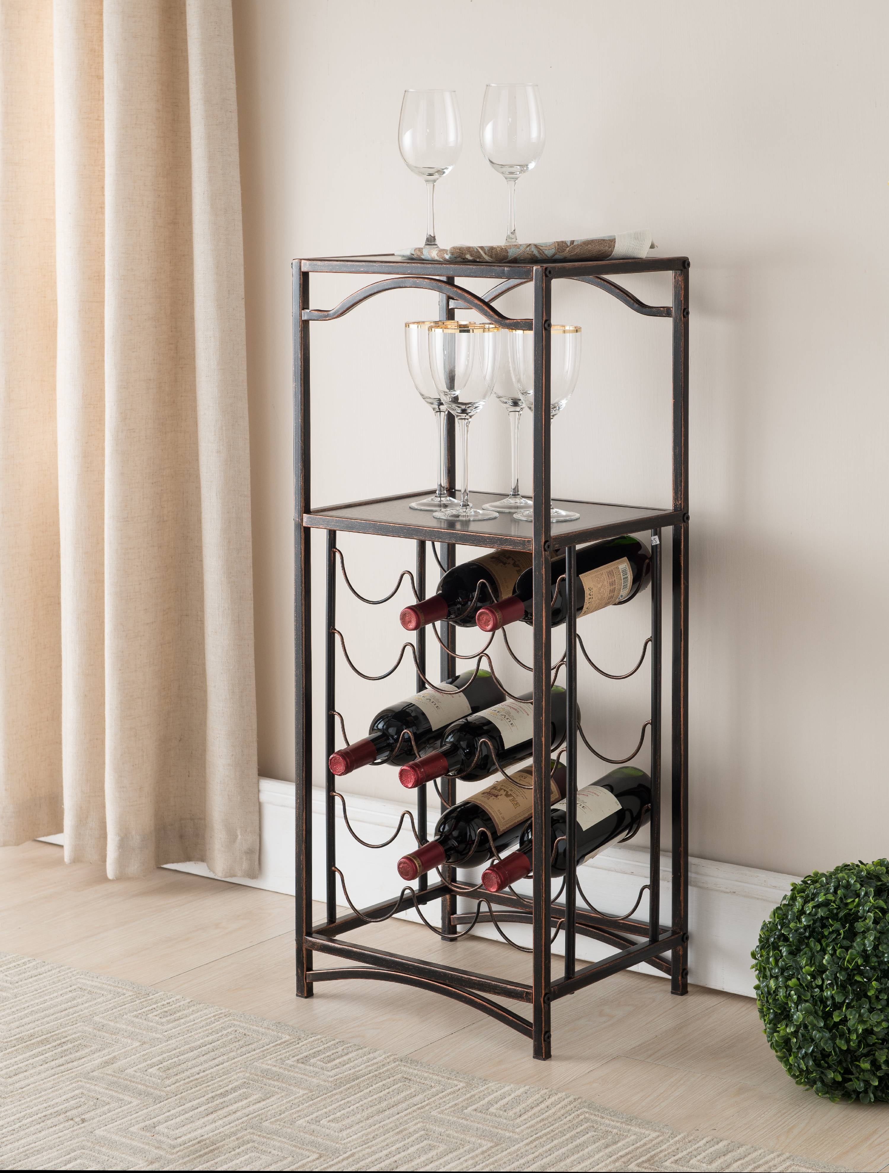 Ashton Brushed Copper Metal Transitional Wine Rack Display Stand with