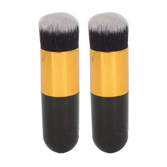 2 brochas de maquillaje Chubby, portátiles, suaves y esponjosas, sintéticas, negras y doradas.