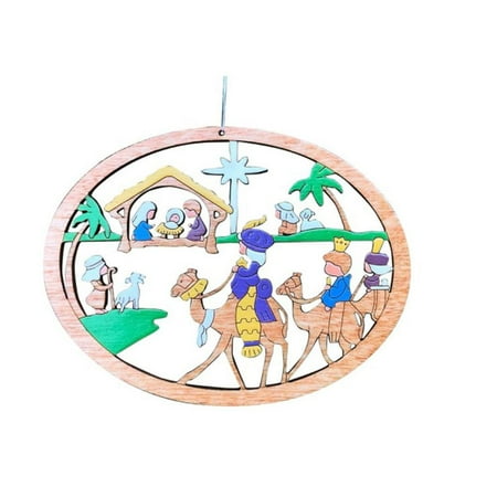 

Christmas Tree Nativity Wooden Hanging Pendant Embellishments Baubles with Hollow-Carved for Xmas Party Decor