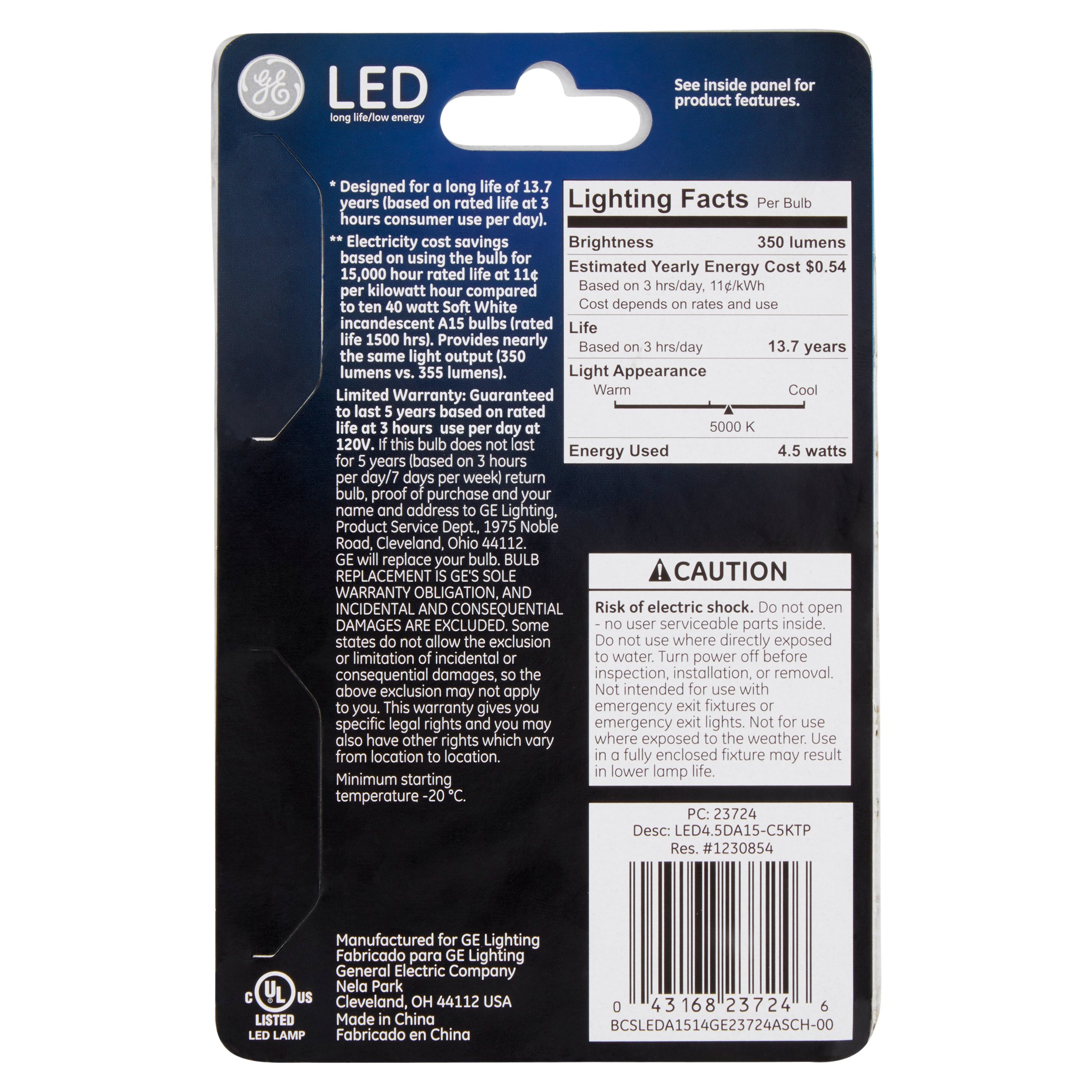 GE LED 4.5W 350 Lumens A15 Daylight Bulb