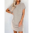 thumbnail image 3 of Womens Casual Summer Crewneck Short Sleeve Ribbed Mini Tshirt Dress, S-2XL, 3 of 7