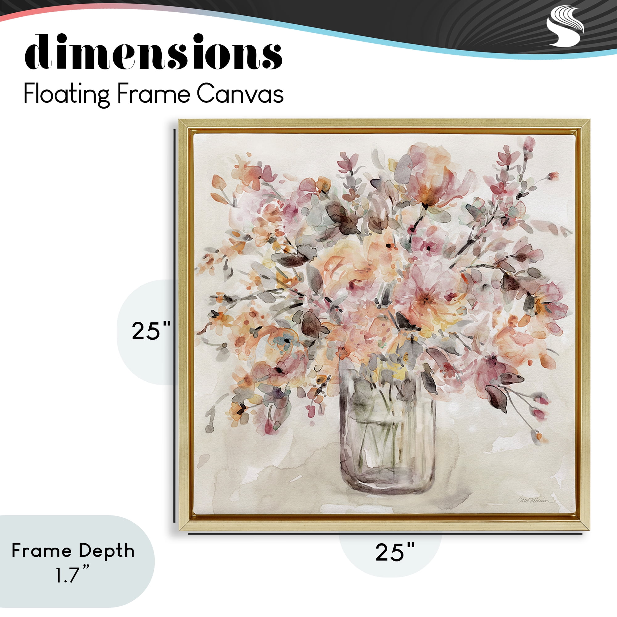 Stupell Industries Fluid Petals Watercolor Bouquet Gold Framed Floater Canvas Wall Art, design by Carol Robinson