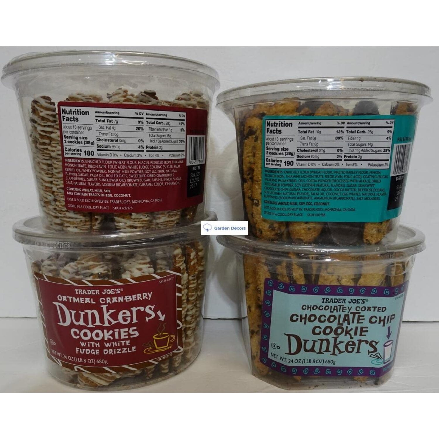 Trader Joe's Oatmeal Cranberry & Chocolatey Coated Chocolate Chip Cookie Dunkers 24oz 680g (Two Containers)
