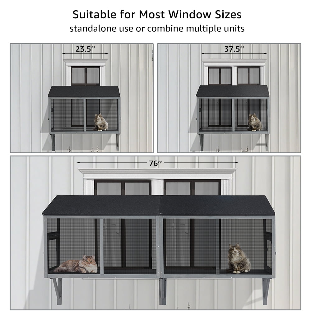 unipaws Bug Proof Cat Catio, Window Box Enclosure for Indoor Cats, Wooden Cat Window Perch House