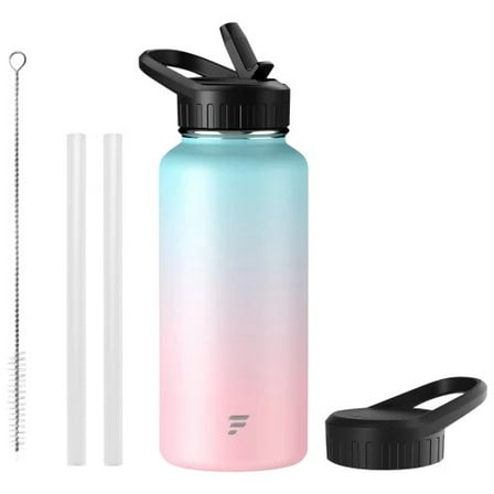 Insulated 32 oz Ombre Pink and Blue Stainless Steel Water Bottle with Straw & Chug Lid