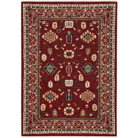 Oriental Weavers Lilihan Wool Blend Area Rug - 043S6 - 7'10" x 10'10" - in Red/ Black - Vintage Inspired, Wool Blend, Dining, Living Room Rug