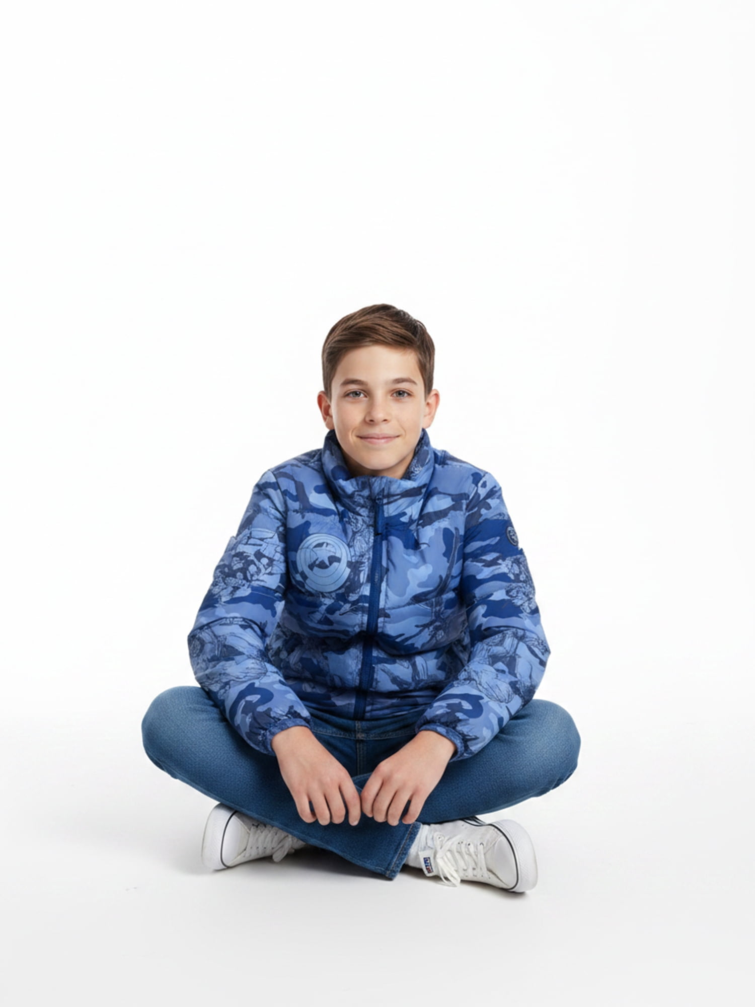 Boys’ Avengers Camo Print Puffer Jacket, Light Blue, Sizes XS–XL