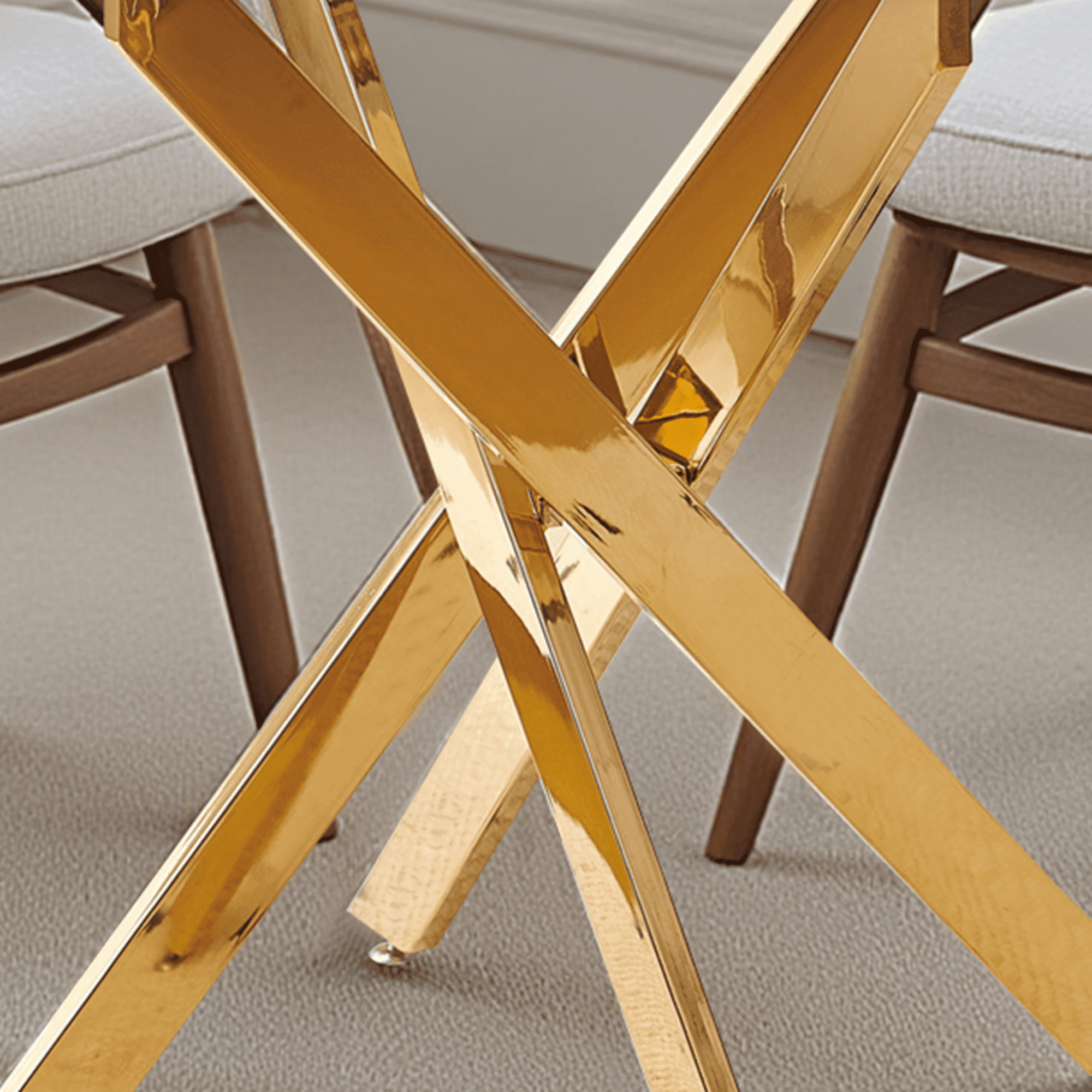 MAYEERTY Modern Golden Dining Table Cross Legs Glass Top Luxurious Living Room