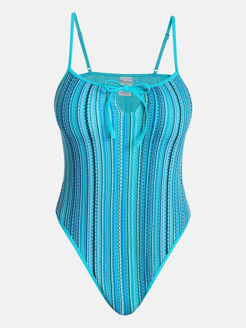 No Boundaries Tie Front Striped One-Piece Swimsuit, Women's XXS