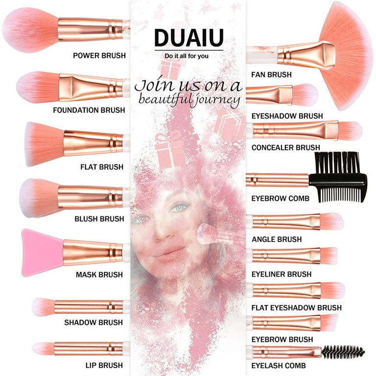 DUAIU Makeup Brushes 16PCS Marble Handle Professional Makeup Brushes Set  with 4PCs Makeup Sponge Foundation Brush Eyeshadow Brush Lip Brush Set Make