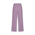 thumbnail image 5 of Women Casual Capris Straight Leg Drawstring Elastic Waist Linen Pants with Pockets, 5 of 5