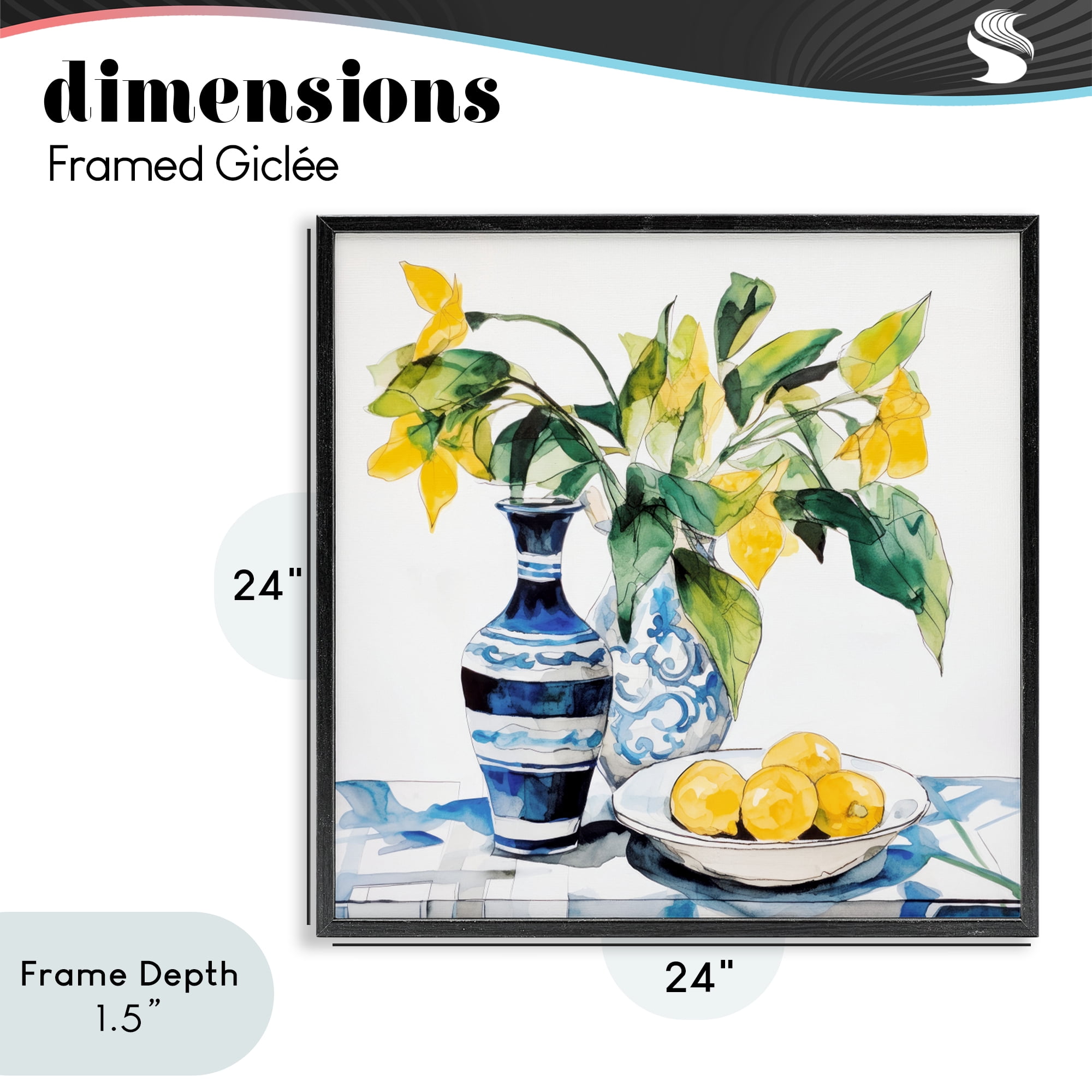Stupell Industries Lemons & Leaves Table Setting Black Framed Giclee Art, design by Ray Powers