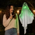 thumbnail image 7 of Halloween Hanging Light up Ghost, 28"x25" White Ghosts with Green LED Light Halloween Hanging Decoration for Front Yard Patio Lawn Garden Party Decor Indoor Outdoor(A), 7 of 7