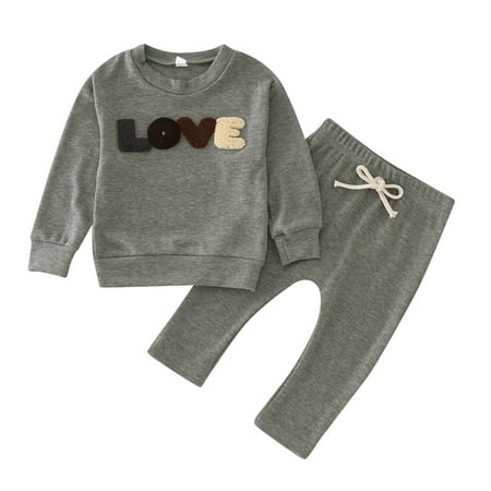 

Fsqjgq Babies Boy Toddler Winter Long Sleeved Letter Love Tops Pants Trousers Boys 2Pcs Suit Outfits Outwear Boy Clothes 12 Months Cotton Blend Black 90