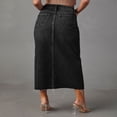 thumbnail image 4 of LYMAYTER Women Washed Denim Skirt Stretch Maxi Skirt Front Split Frayed Raw Hem Casual Jean Skirt S-2XL, 4 of 9
