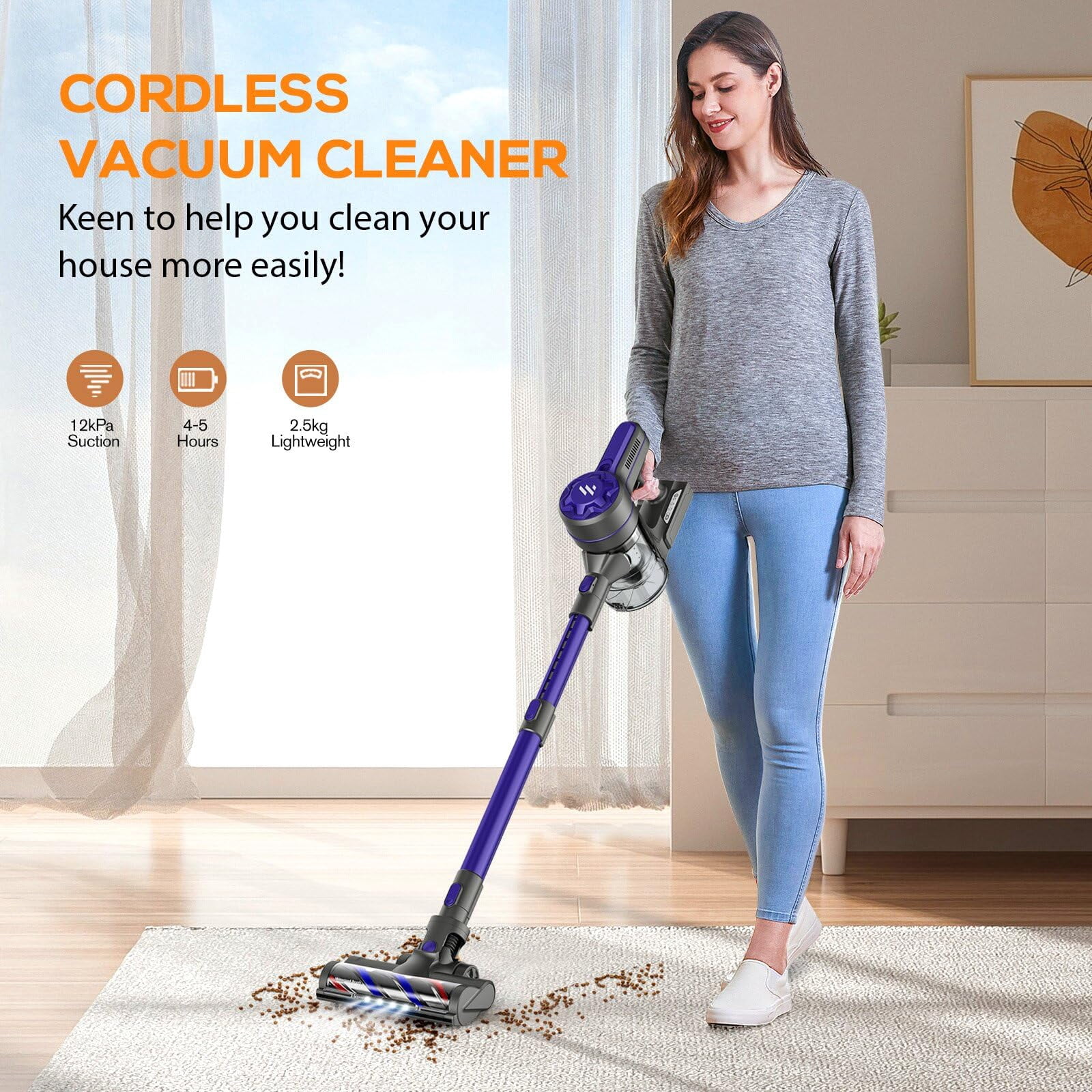 MBTTODF Vacuum Cleaners for Home, Cordless Vacuum Cleaner Powerful Suction with 80000 RPM, Up to 40mins Runtime, Rechargeable, Wall-Mounted, Tangle-Resistant Stick Vacuum for Carpet, Hard Floors C95