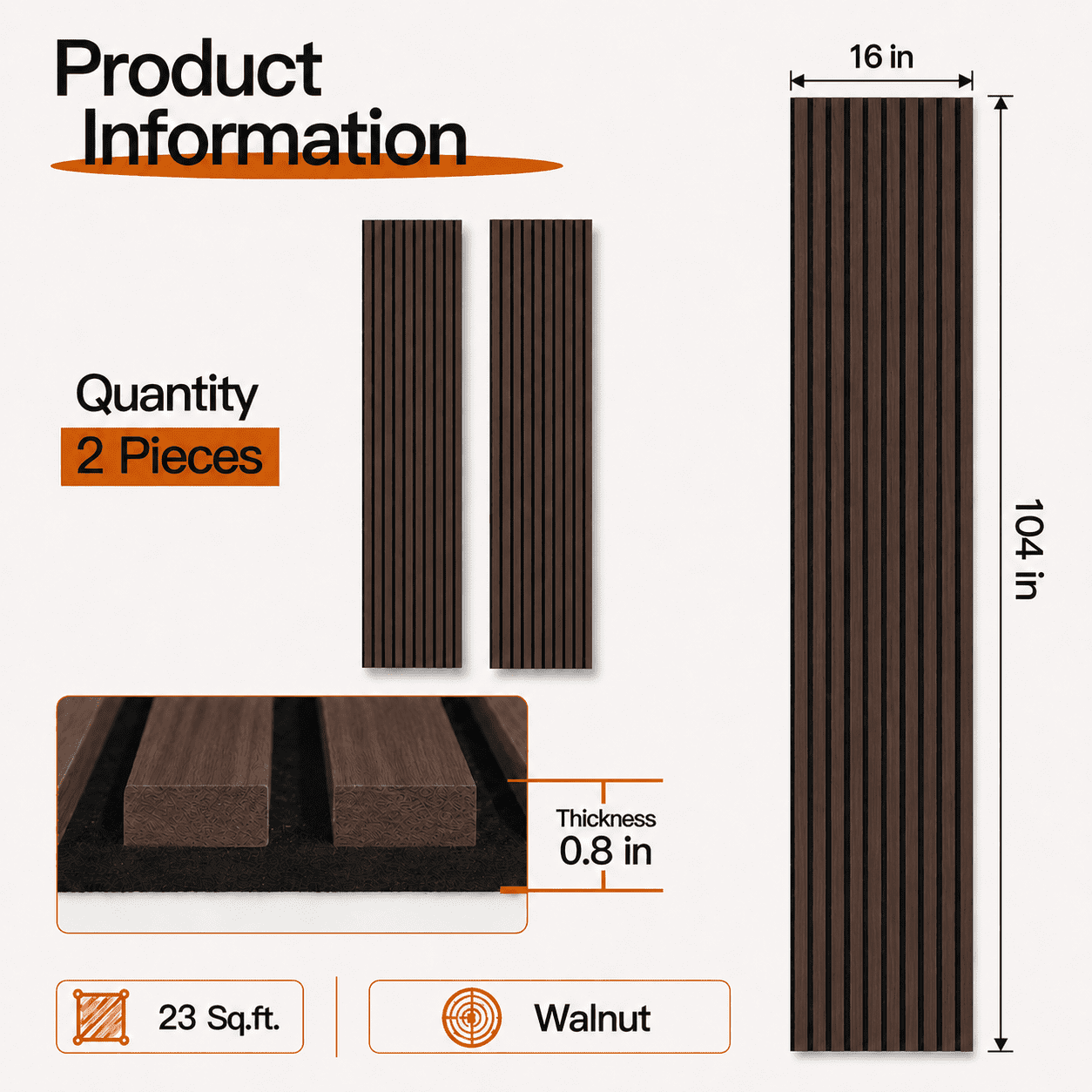 2PCS 16''x104'' Wood Slat Acoustic Wall Paneling for Interior and Ceiling Decor,23Sq.ft,Walnut
