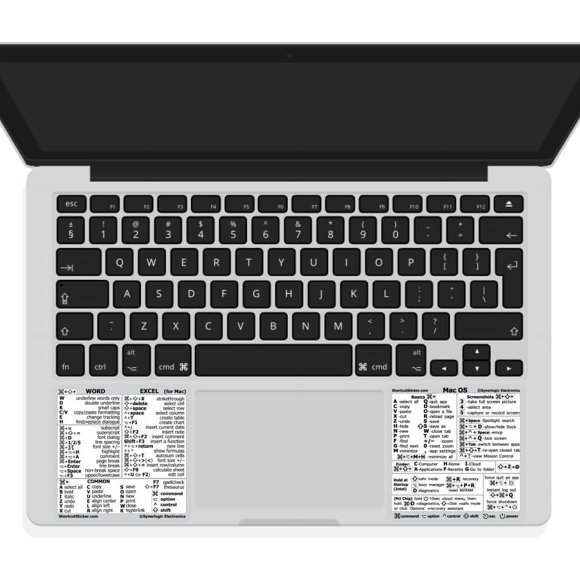 shiyou-(2 Sets) Mac OS + Word/Excel (for Mac) Shortcuts, No-Residue Laminated Vinyl Stickers - for MacBook Air/Pro/iMac/Mac/Mini (White/2)