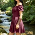 thumbnail image 3 of Women's Gothic Mini Dress Off Shoulder Puff Sleeve Lace Up Corset Dresses Sweetheart Neck A-Line Skater Dress Dark Vintage Halloween Costume Cosplay, 3 of 7