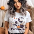 thumbnail image 2 of Catloween Black Cat T-Shirt | Cute Halloween Kittens and Pumpkin Graphic Tee, Ash, Size L, 2 of 6