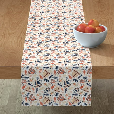 

Cotton Sateen Table Runner 72 - Sailing Adventure Scatter Fish Navy Sand Tan Coral Print Custom Table Linens by Spoonflower