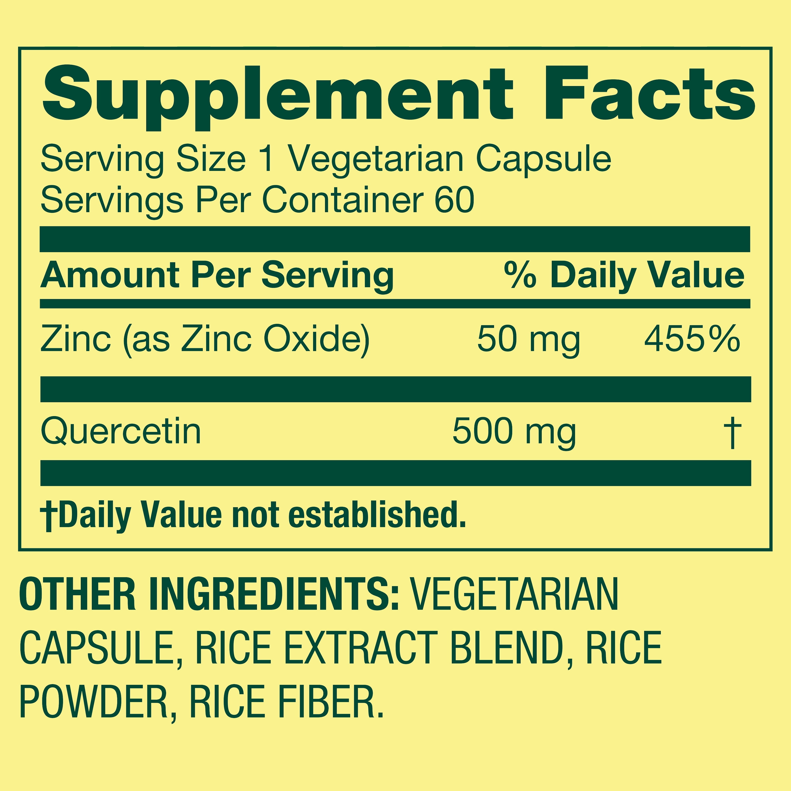 Spring Valley Quercetin 500 mg with Zinc, Dietary Supplement, 60 Capsules