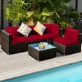 thumbnail image 4 of Patiojoy 5PCS Rattan Patio Furniture Set Cushioned Sofa Chair Coffee Table Set Easy Assemble Red, 4 of 10
