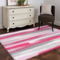 thumbnail image 3 of Pink Gray Stripes Area Rugs 3'x5', Washable Small Throw Rugs for Living Room Bedroom, Watercolor Modern Abstract Minimalist Indoor Outdoor Rug Non-Slip Low Pile Carpet Runner Reversible Floor Mats, 3 of 8