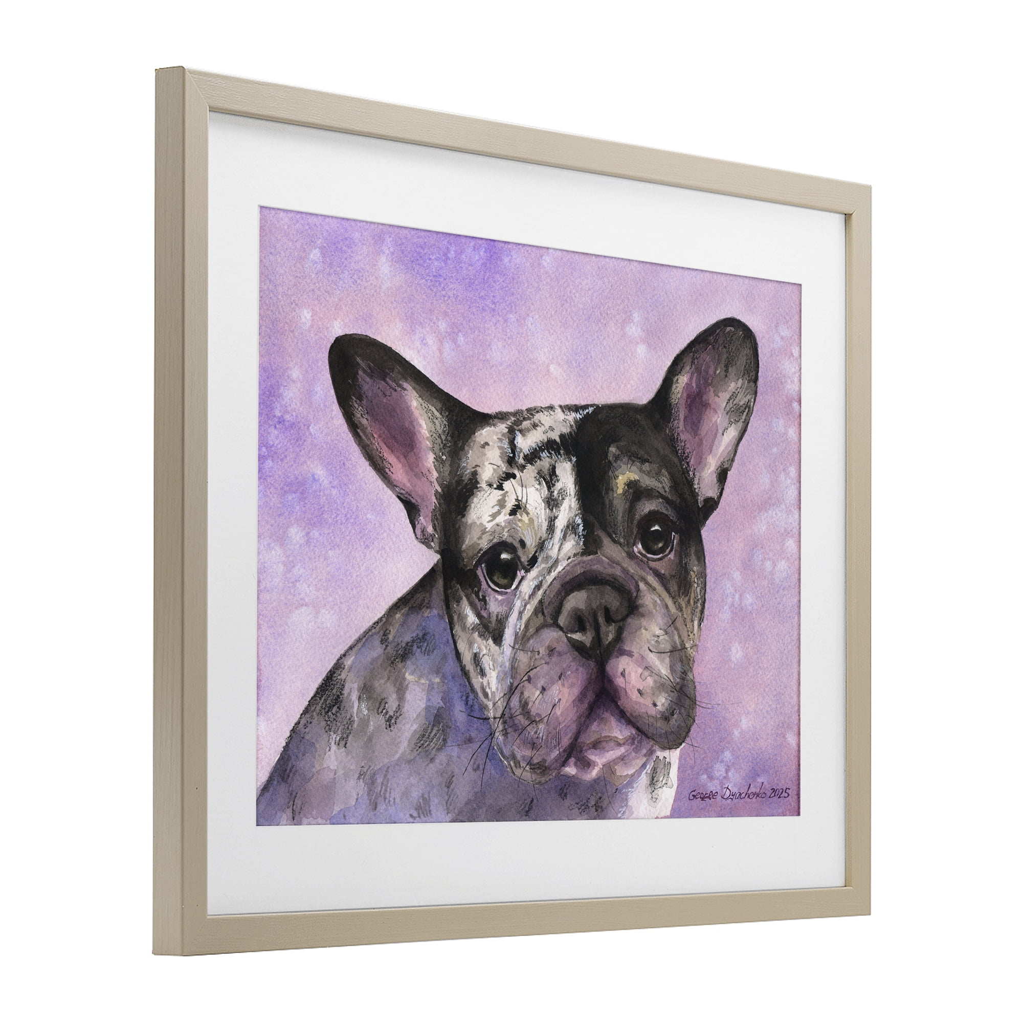 Stupell Industries Harlequin French Bulldog Birch Framed Print Under Glass, design by George Dyachenko