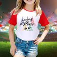 thumbnail image 2 of Toddler Boys Summer Tops Tees Stylish Letter Graphic Color Block Raglan Short Sleeved Casual Tee Blouse Daily Spring Shirts For Kid 11-12T, 2 of 4