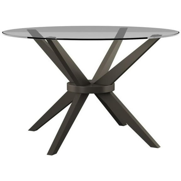 Uptown Club Lola 47.3" Round Transitional Glass Top Dining Table in Walnut