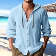 thumbnail image 4 of Beugl Mens Shirts Clearance, Men's Button Up Long Sleeve Solid Cotton and Linen Hooded Shirt Golf Shirts for Men, Polo Shirts for Men Blue M, 4 of 4