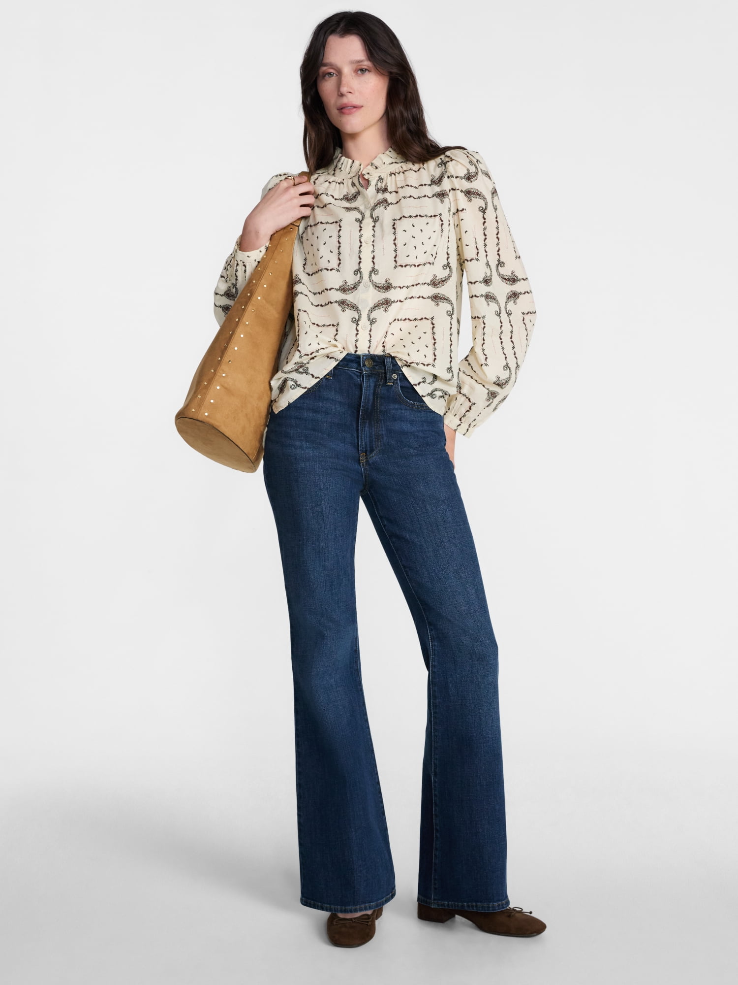 Scenario Women's High Rise Creased Flare Denim Jeans, Size 0-20