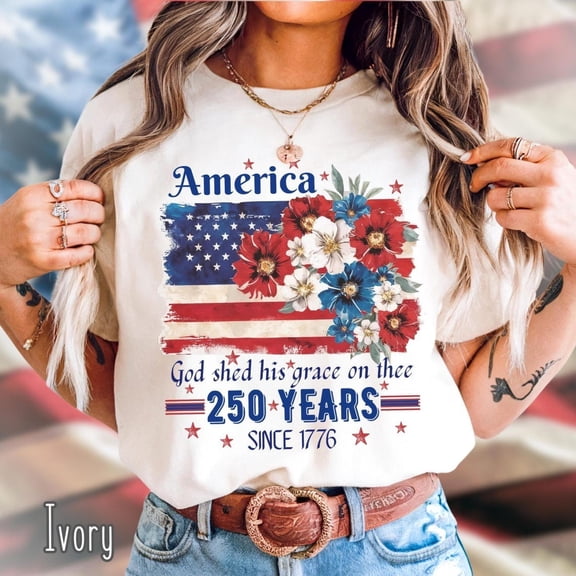 America 250 Years Flag Floral Patriot Independence Day Tribute T-Shirt