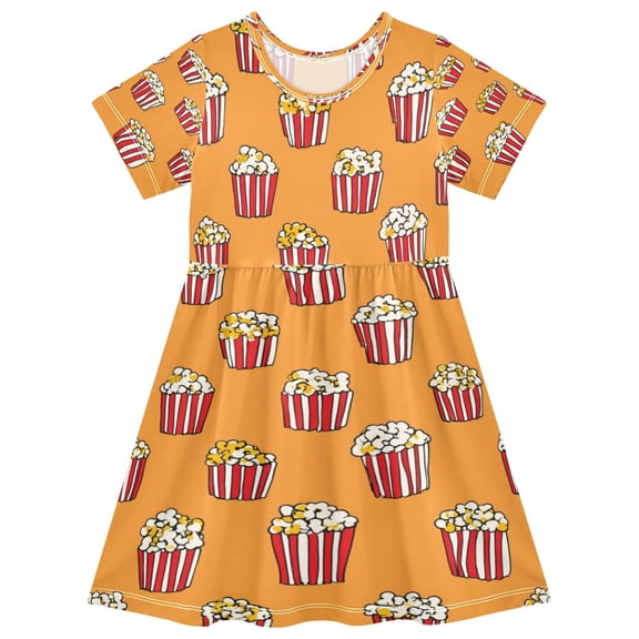 Girls Short Sleeve A-Line Dress Play Dress Popcorn Pattern Sizes 2T