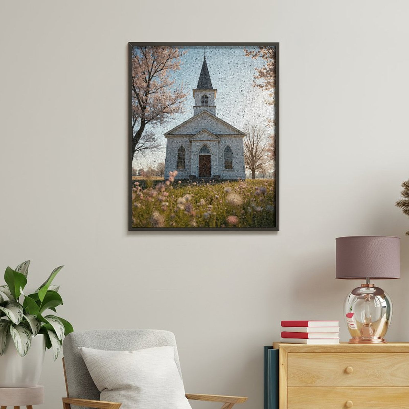 Paint By Numbers Kit for Adults Beginner - DIY Ivory Chapel Spring Blossom Canvas Painting Kits for Adults, Frameless Paint By Number for Adults for Home Wall Decor 16x20 Inch