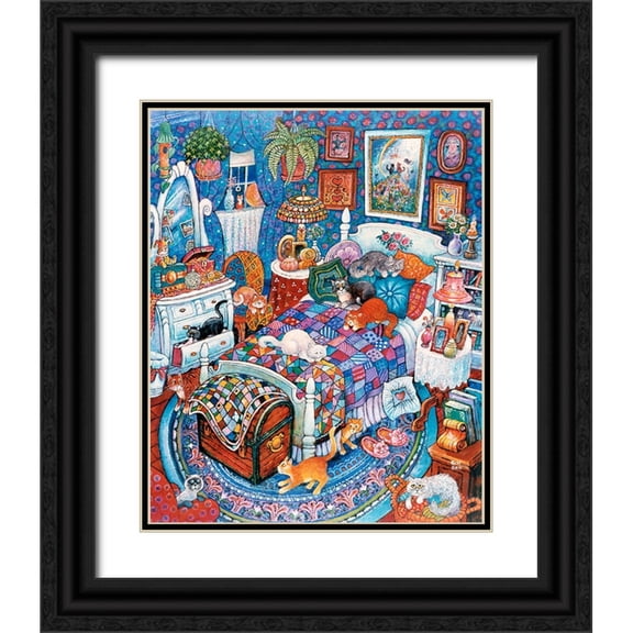Bell, Bill 12x14 Black Ornate Wood Framed with Double Matting Museum Art Print Titled - Blue Bedroom Cats
