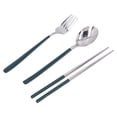 thumbnail image 4 of 304 Stainless Steel Fork Spoon Chopsticks Set Flatware Reusable Utensils Set for Students Office WorkersGreen Silver, 4 of 5