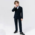 thumbnail image 2 of School Uniform for Boys - Boys Formal Suit Set Tuxedo Coat Vest Pants Bowtie Outfit Four Piece Wedding Party Dress Up Wear - Boys Clothes,8-9 Years,Z04 Navy, 2 of 6
