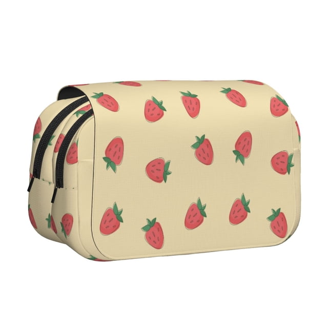 Disketp Strawberries Estuche de Lápices de Doble Capa con Tapa Abatible y Cremallera, Organizador Escolar para Adolescentes y Adultos