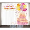 Birthday Decorations for Kids Curtains 2 Panels Set, Girl Themed Party Cake Candles Balloons Hearts Image, Window Drapes for Living Room Bedroom, 108W X 90L Inches, Pink and Orange, by Ambesonne