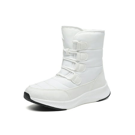 

Woobling Women Warm Booties Lace Up Snow Boots Plush Lined Winter Boot Cold Weather Waterproof Bootie Round Toe Outdoor Shoes Mid Calf Slip Resistant White 8.5