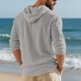 thumbnail image 3 of Men's Hooded Pullover Half Button Drawstring Long Sleeve Linen Henley Shirts Lightweight Casual Beach Blouse With Pocket (S, Dark Gray), 3 of 8
