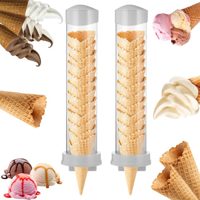 dispensadores de conos de helado, soportes universales para conos de gofres de 16 × 3,3 pulgadas con 2 juntas, tubos de almacenamiento de conos de gofres de plástico con placas magnéticas y placas adh