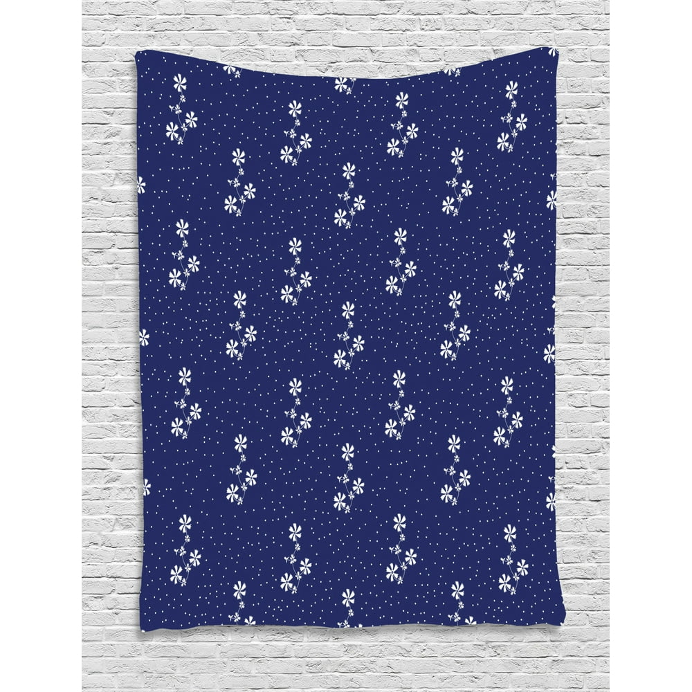 Navy Blue Decor Tapestry, Floral Pattern Design Cute ...