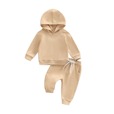 GXWEA Kids Clothes Boys Infant Solid Color Raglan Hoodie Drawstring Crotch Jogger Pants 2Pcs Set Toddler Outfit（Beige 6-12 Months）