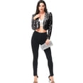 thumbnail image 4 of Anna-Kaci Womens Shiny Sequin Long Sleeve Glitter Cropped Blazer Bolero Shrug, Mermaid, Large, 4 of 8