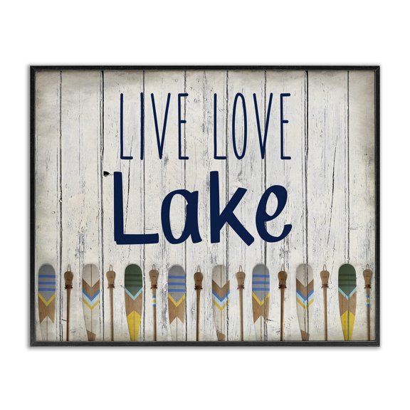 Stupell Industries Rustic Lodge Live Love Lake Oars Black Framed Giclee Art, 14 x 11, by Kim Allen