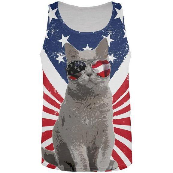 4th Of July Meowica America Patriot Cat All Over Mens Tank Top Multi X-LG