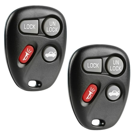 KeylessOption replacement fob for Buick, Cadillac, Chevrolet, GMC, Oldsmobile, Pontiac (16245100-29, 16207901-5) 4-button remote fob w/ trunk release, alarm, 2 pack